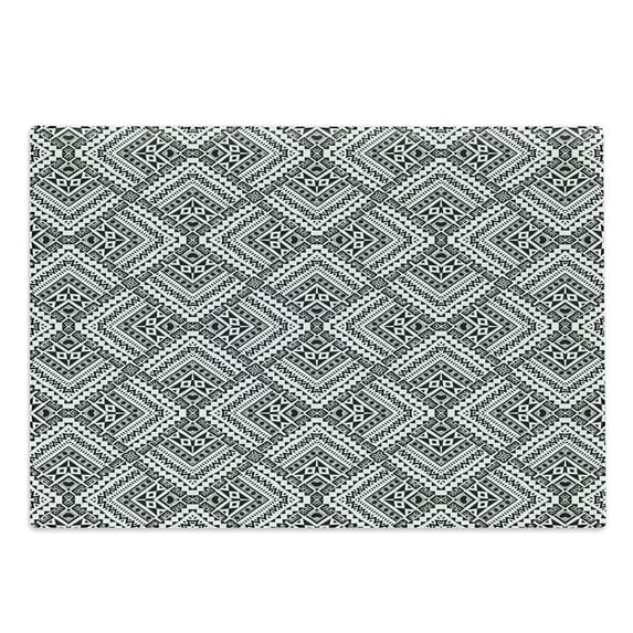 Black and White Cutting Board, Rhombuses Abstract Motifs Chevrons Dots and Diamond Shapes, Decorative Tempered Glass Cutting and Serving Board, Large Size, Black White, by Ambesonne