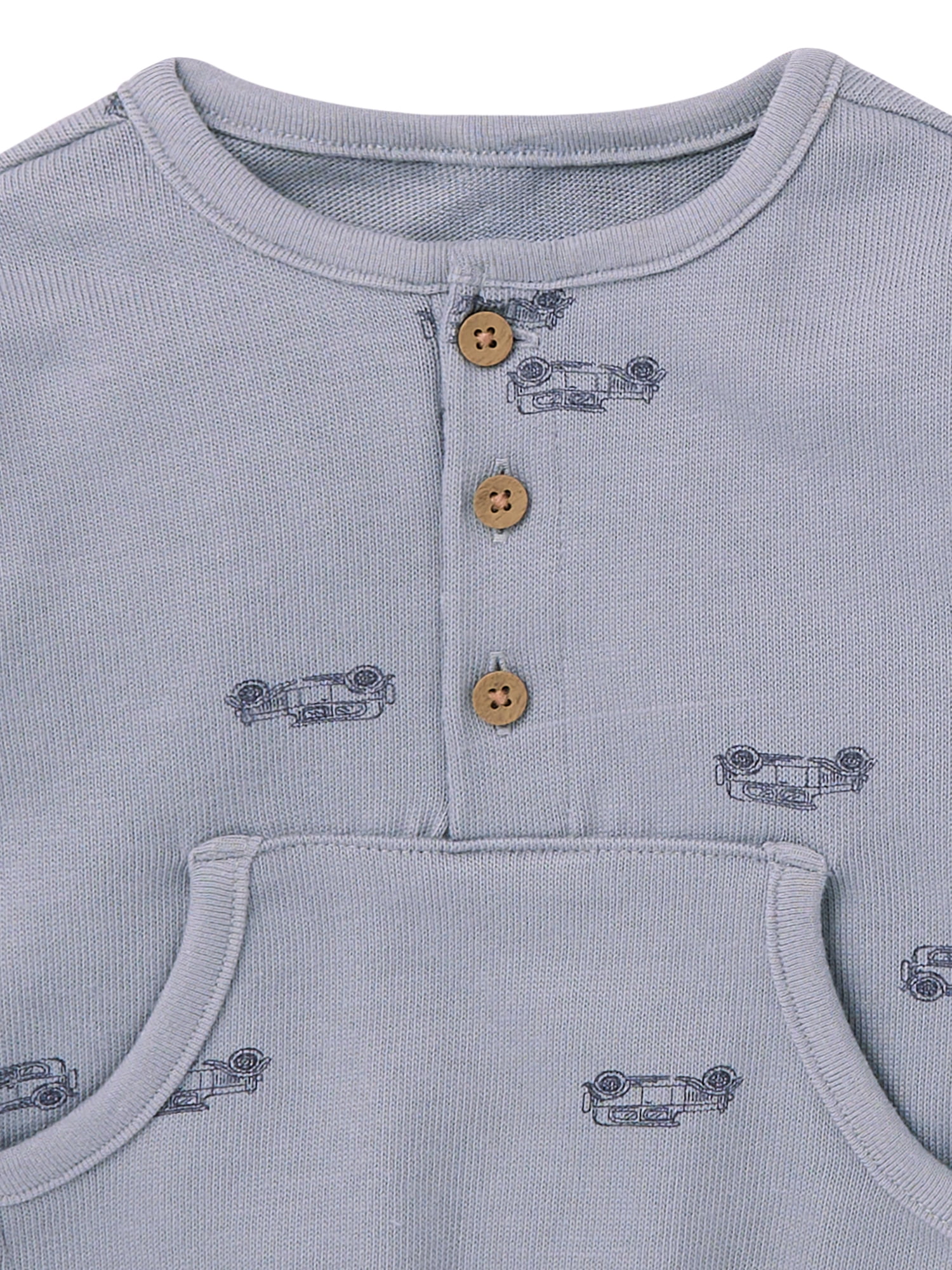 Modern Moments by Gerber Baby Boy Henley Dumpling Romper with Kanga Pocket, Sizes 0/3 Months - 24 Months
