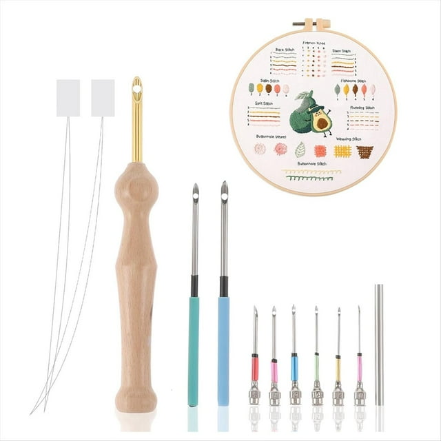 Kit de 12 Agujas Perforadoras, Punzón de Agujas, Herramienta de Aguja Perforadora Ajustable, de Madera, Herramienta de Bordado, Juego de Agujas Perforadoras