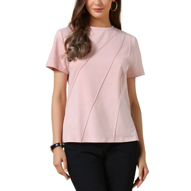 INSPIRE CHIC Camiseta Casual para Mujeres de Manga Corta Cuello Redondo Ligera y Elástica Blusa de Verano 2XL Rosa