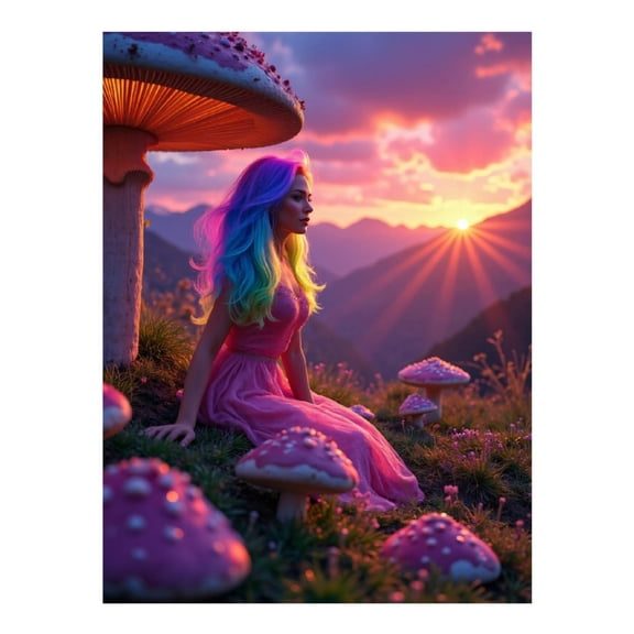 Diamond Art Kits for Adults, Dreamy Sunset Rainbow Hair Fantasy 5D Diamond Painting Kits for Adults Beginners, DIY Full Drill Diamond Painting, Gem Art and Crafts 12x16
