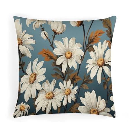 Cushion Covers Daisies Flower Linen Cushion Case Outdoor Home Decoration White Daisies Throw Pillows for Bed for Sofa Car Couch Living Room Bedroom 16 x16