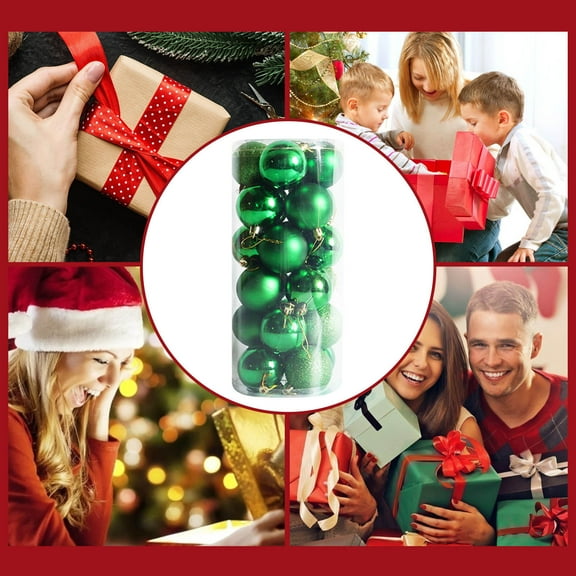 Christmas Ornaments, 24pcs Green Shatterproof Christmas Balls Set Mixed Glossy Matte Glitter Tree Decorations Holiday Hanging Baubles for Indoor Outdoor Home Party Decor 2025