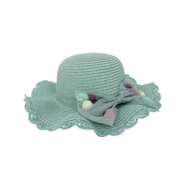 Sombrero Para Playa De Niña Ondulado Tejido De Paja C/ Moño azul