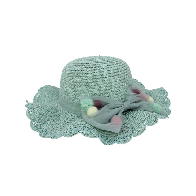 Sombrero Para Playa De Niña Ondulado Tejido De Paja C/ Moño azul