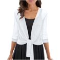 thumbnail image 3 of Women Shrugs for Evening Dresses 3/4 Sleeve Glitter Sheer Tie Front Party Lightweight Bolero Shrug Beach Cover Up White One Size, 3 of 4