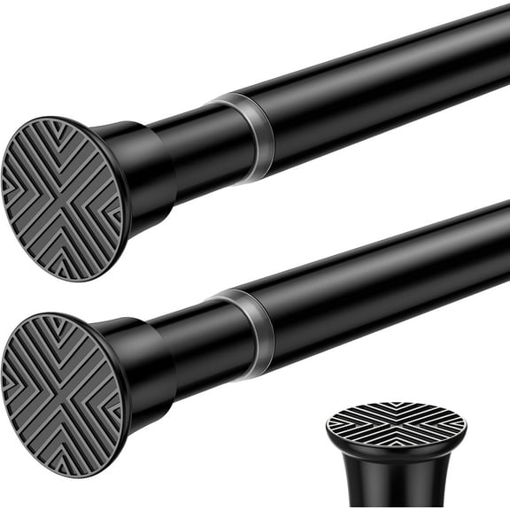 2PCS Black Tension Curtain Rods 23 to 46 Inch, Pressure Expandable Spring Rods Short Curtain Rods, Adjustable Curtain Rod for Windows Bedroom Doorway Closet Door