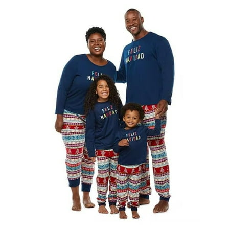 

Peyakidsaa Christmas Family Matching Pajamas Set with Letters Print Long Sleeve T-shirt and Tree Print Pants Loungewear