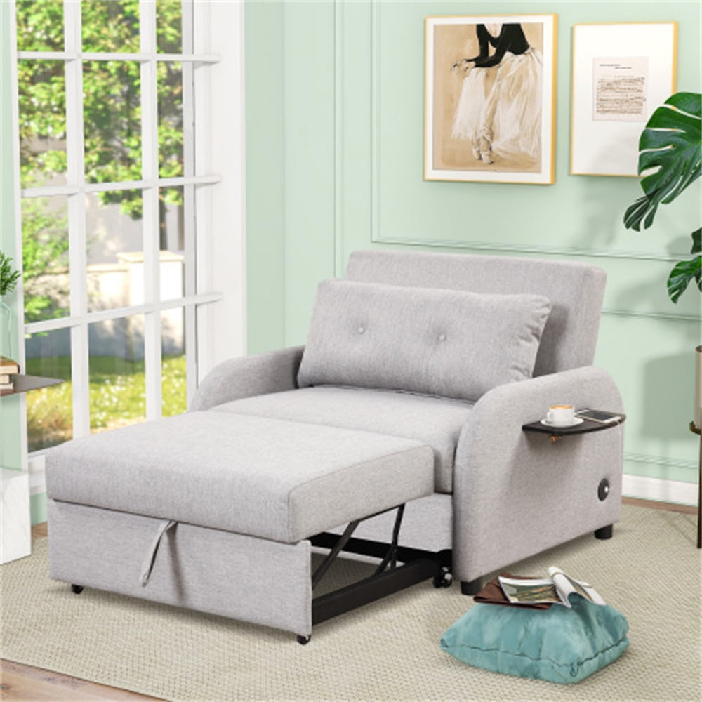 3in1 Convertible Sleeper Sofa, Lounger Sleeper with 2 Wing Table and