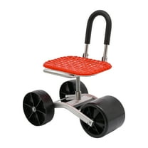 Adjustable Garden Rolling Stool, 9.05-13inch Height, Curved Red Seat, 3 Wheels, Galvanized Pipe Frame, Perfect for Comfortable Gardening and Work Activities