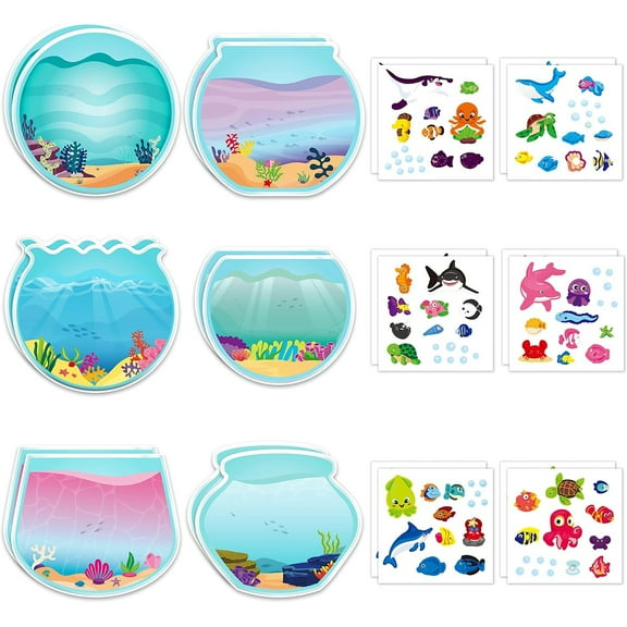 Belanttega 12Pcs Summer Sea Animal Stickers Scene Make a Ocean Sticker Scene Sharks Tropical Fish Tank Art Craft DIY Class Activities Scene Stickers for Wall Decor Bedroom Self-Adhesive Decals