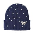 thumbnail image 4 of Bibifish Womens Knit Cuffed Beanie Hat With Rhinestone & Bow Decoration Shiny Stretchy Soft Beanie Midweight Breathable Fall Daily Wear Stylish Trendy Hats, 4 of 4