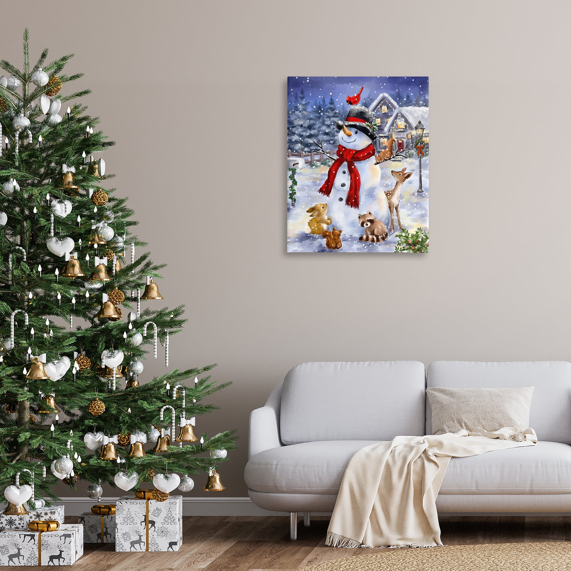 Stupell Industries Snowman & Forest Animals Holiday Painting Gallery Wrapped Canvas Art Print Wall Art, 30 x 40