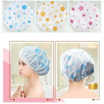 SPRING PARK Women Flower Print Waterproof Elastic Shower Cap Hat Reusable Bath Head Hair Cover Shower Cap