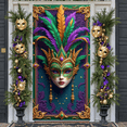 thumbnail image 6 of Ornate Mardi Gras Banner Feathered Masquerade Display Purple Green Color Intricate Pattern Carnival Background for Mardi Gras Party Masquerade Ball Carnival Celebration, 6 of 9