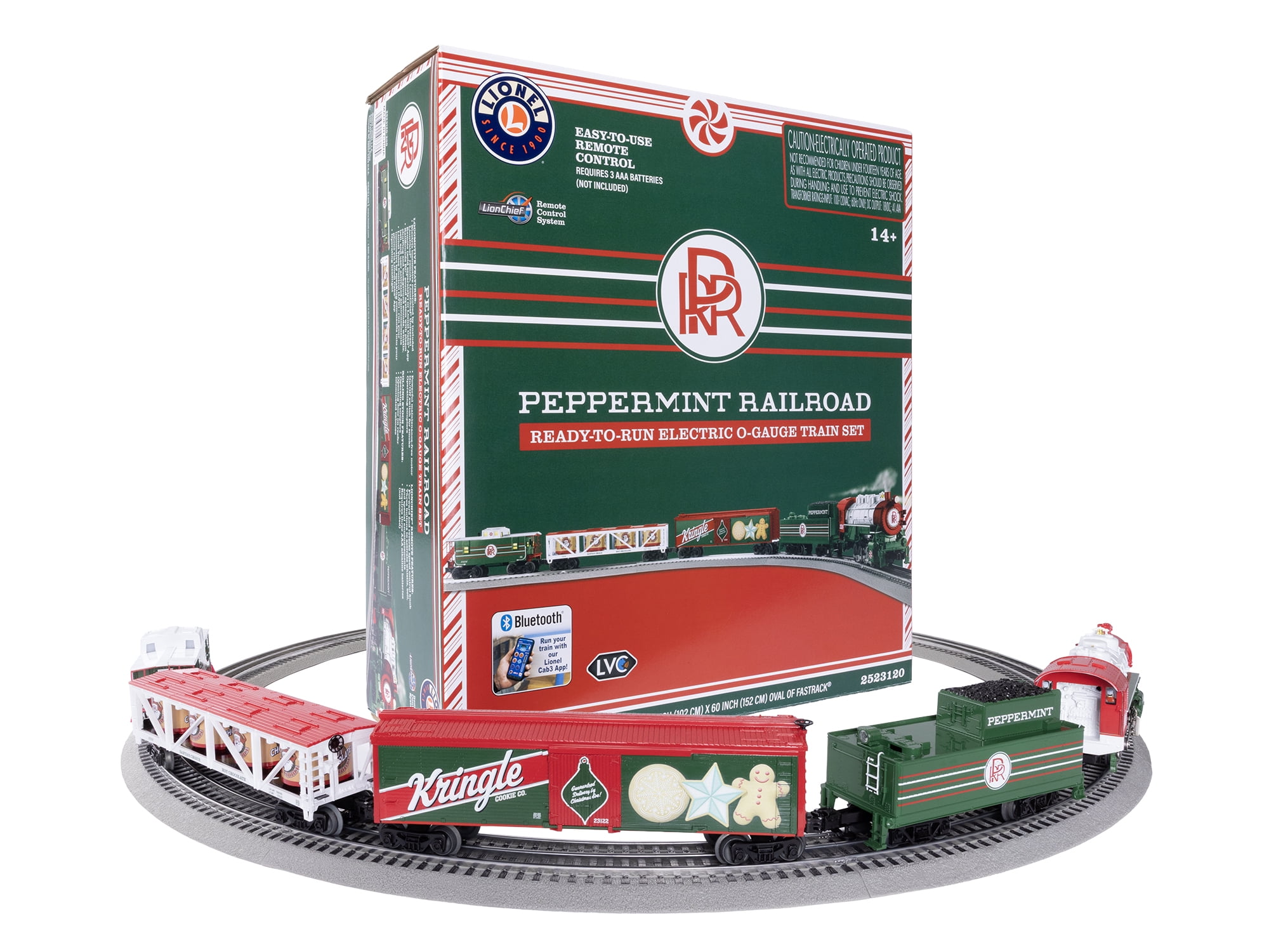 Lionel Peppermint Railroad Christmas Train Set with Bluetooth 5.0 and Remote Control, Ages 14+, Plastic