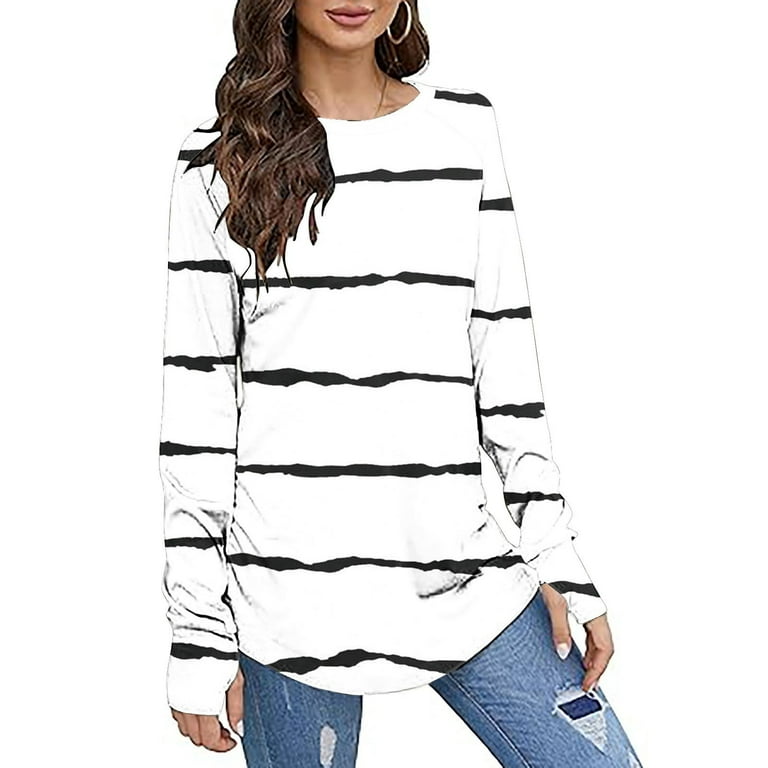 お*様 Striped thumb-hole long t Eryao Womens Thumb Hole Shirts Long Sleeve Striped Fashion Tops