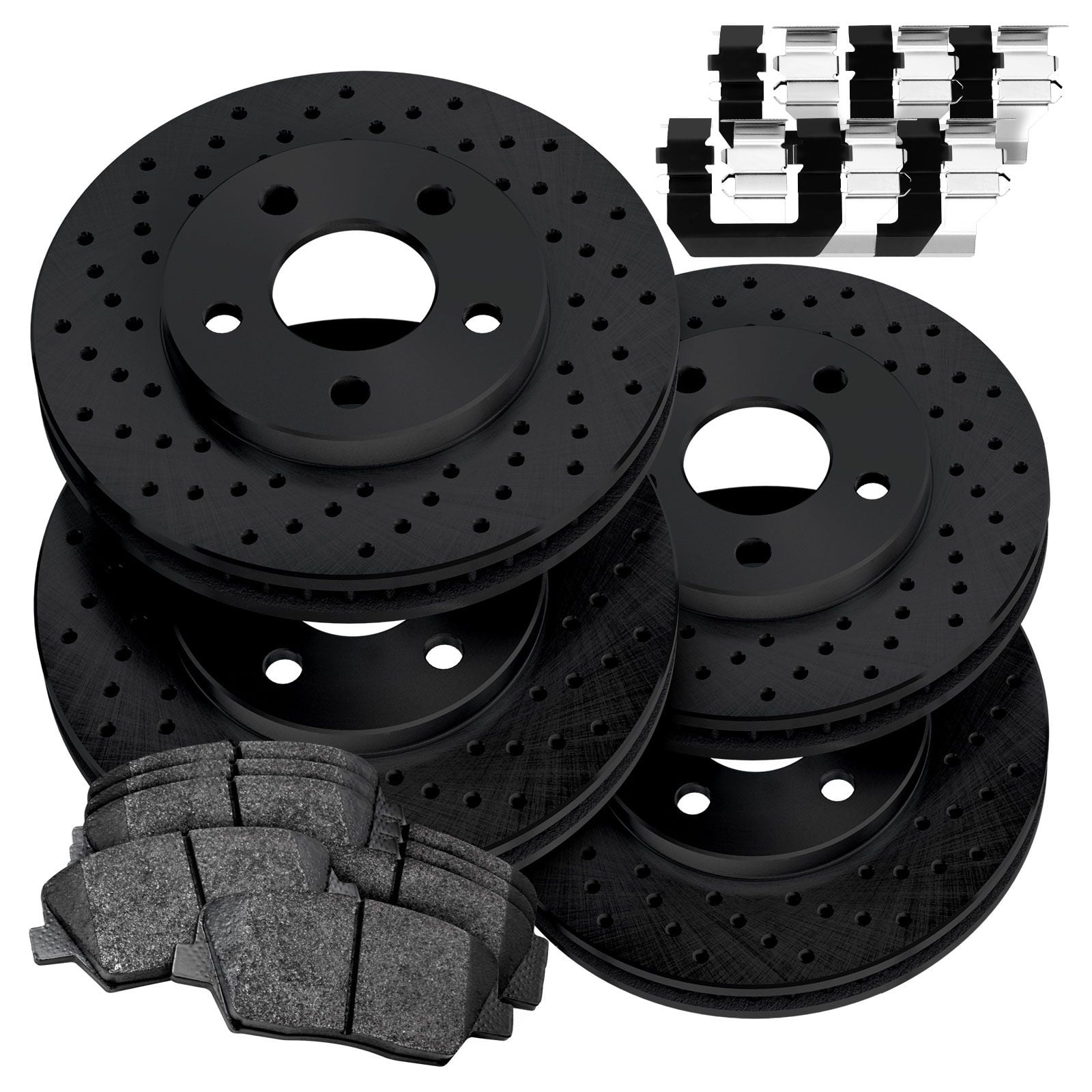 5lug 8 Ceramic Pads 4 Black Coated Cross-Drilled Disc Brake Rotors Front+Rear Kit High-End Fits:- Edge