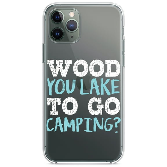DistinctInk Clear Shockproof Hybrid Case for iPhone 11 (6.1" Screen) - TPU Bumper Acrylic Back Tempered Glass Screen Protector - Wood You Lake to Go Camping