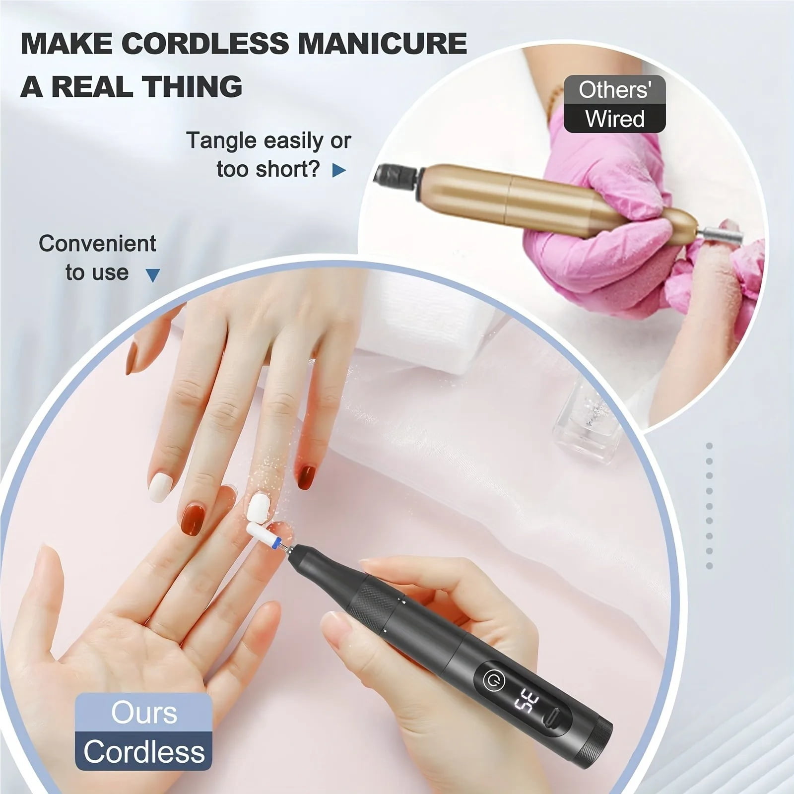 35000RPM Electric Nail Drill Machine Cordless Nail Sander for Nail Polish Rechargeable Portable Nail File for Acrylic Gel
