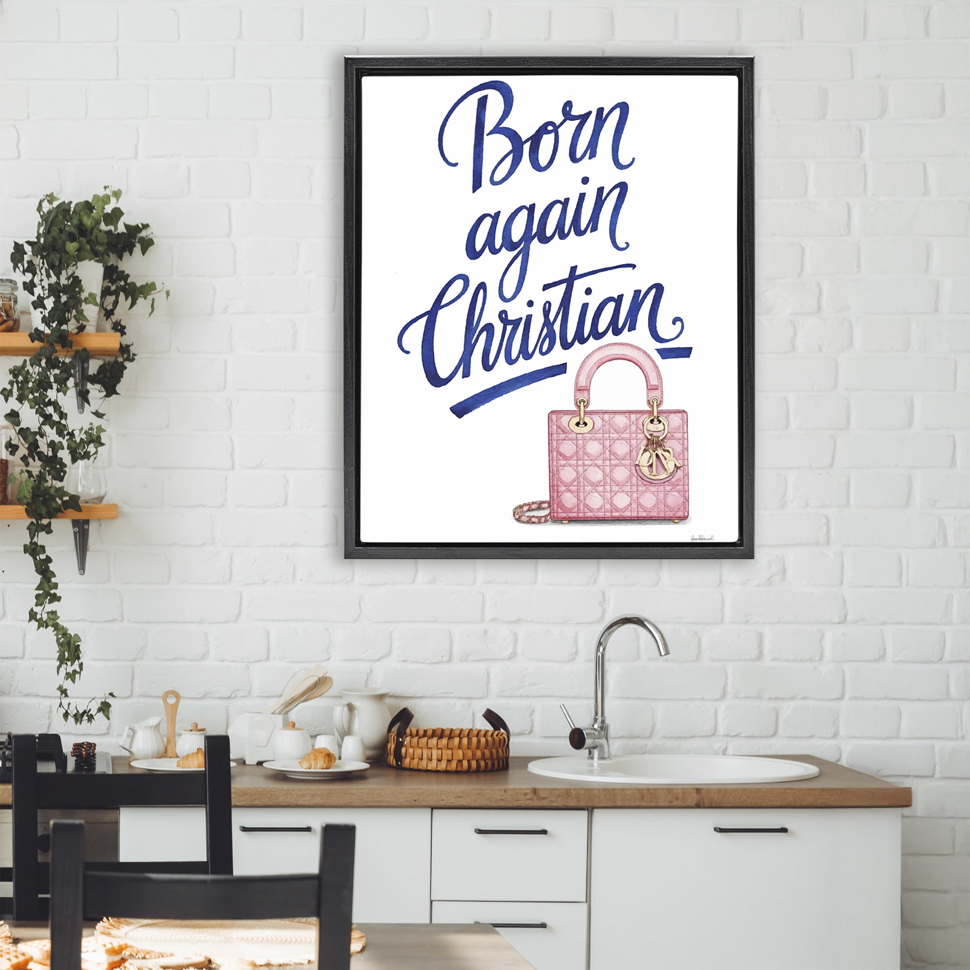 Glam Born Again Christian Black Framed Floater Canvas Wall Art, design by Amanda Greenwood