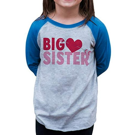 

7 ate 9 Apparel Girl s Big Sister Happy Valentine s Day Blue Raglan