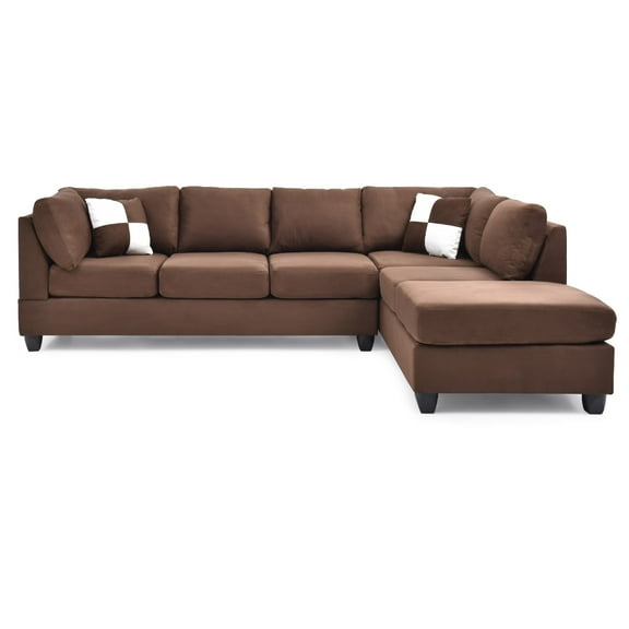 Contemporary Home Living Reversible Microsuede 4-Seater Sectional Sofa - 111" - Dark Brown