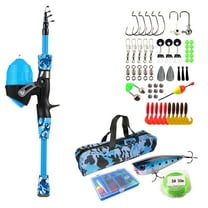 Moclever 5ft Kids Telescopic Fishing Rod and Reel Combo Kit with 56Pcs Lures for Boys Girls, Blue