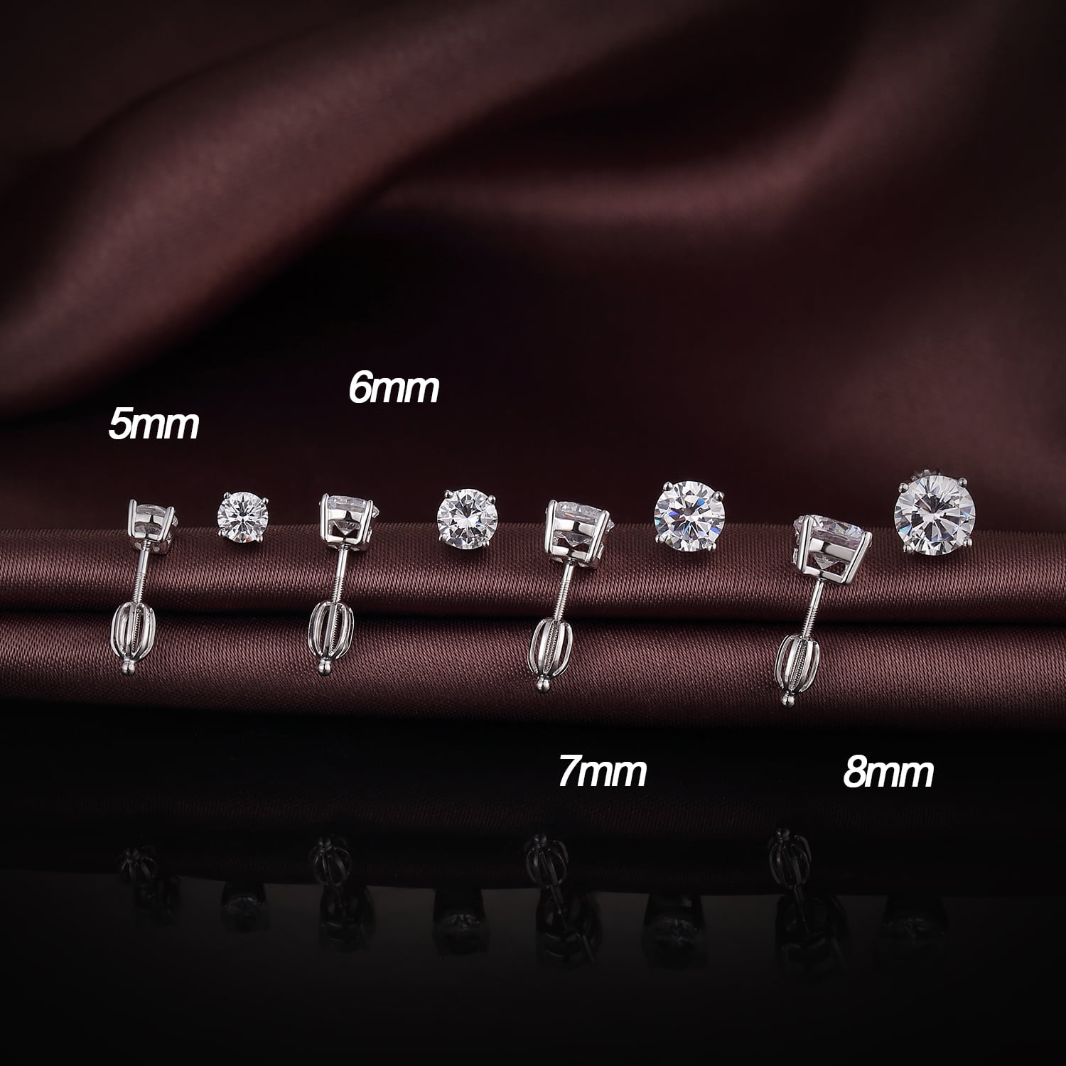Jiamiaoi 18k White Gold Plated Simulated Diamond Stud Earrings Screw Back Sterling Silver Cubic Zirconia Stud Earrings Set 4 Millimeters-8 Millimeters