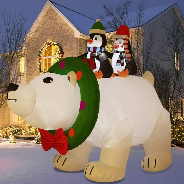 Oso Polar Inflable Navideño de 2.4 m con Luces LED para Exterior