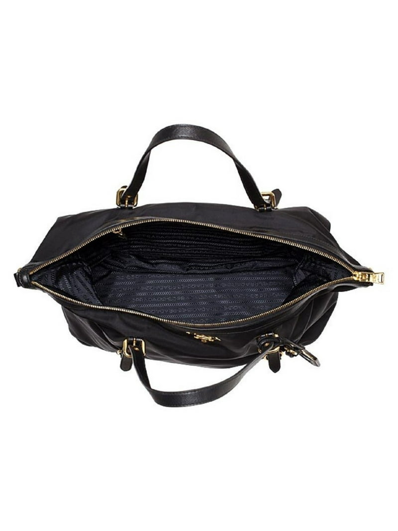 Prada Tessuto Nylon Saffiano Leather Black Top Zip Tote Bag 1BG253