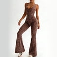 thumbnail image 2 of Womens Flare Jumpsuit Tummy Control Leopard Seamless Romper Workout Outfit Sleeveless Bodysuit, 2 of 4