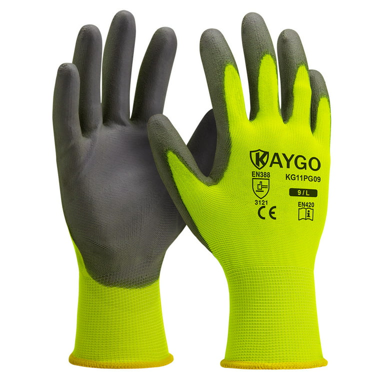 Work Gloves for men and women 12 Pairs, KAYGO KG11P, Seamless Knit Working  Glove with Polyurethane Coated for General Purpose 