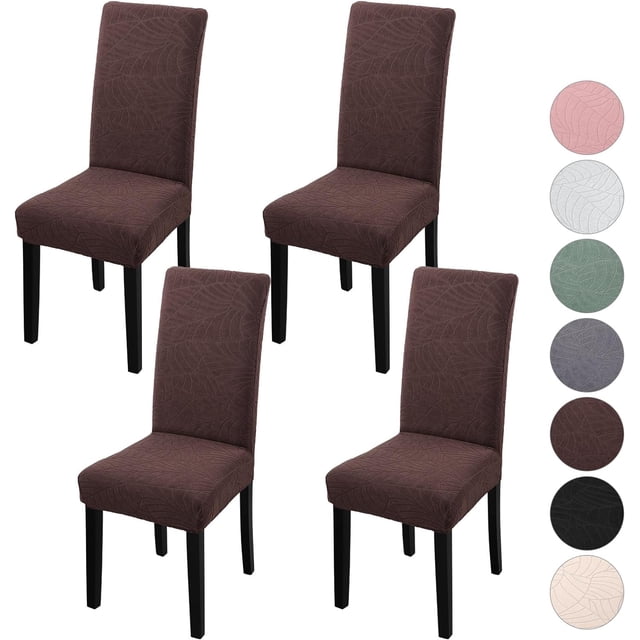 4-pack julstolsöverdrag, stretch, avtagbar tvättbar matsal Leaves-chocolate 4