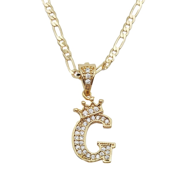 Cadena y dije de brillos con corona de oro laminado letra G