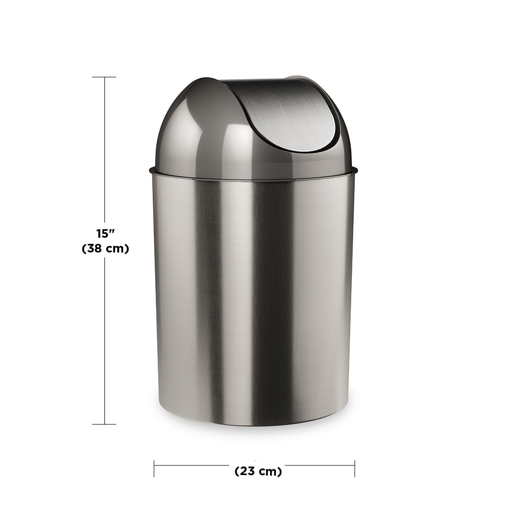 Umbra 2.5 Mezzo Plastic Swing Top Lid Bathroom Trash Can, Silver