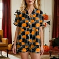 thumbnail image 2 of CAUYDY Halloween Pajamas Women Satin Button Up Shirt and Shorts Pjs Sets 2 Piece Matching Sets Casual Sleepwear(Dark Gray,M), 2 of 5