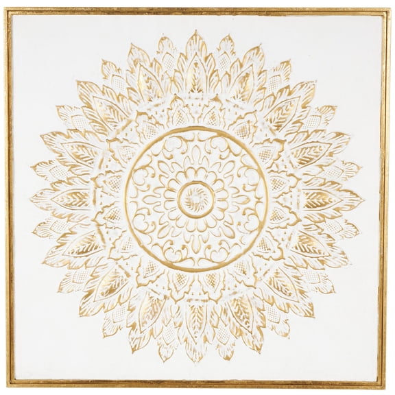 DecMode Gold Metal Leaf Mandala Floral Wall Decor with White Backing
