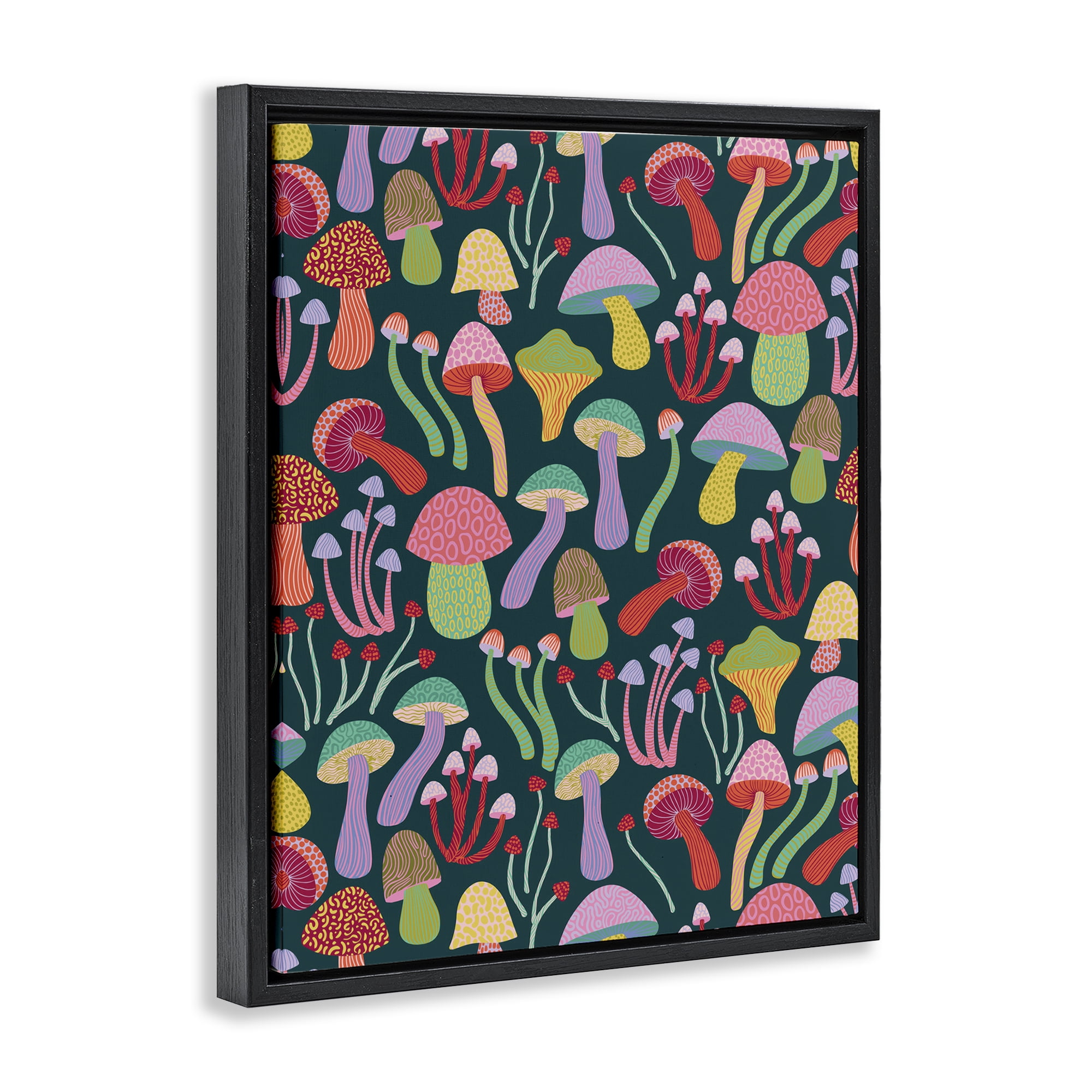 Stupell Industries Magical Times Mushrooms Plants & Flowers Painting Black Floater Framed Canvas Art Print Wall Art, 25 x 31