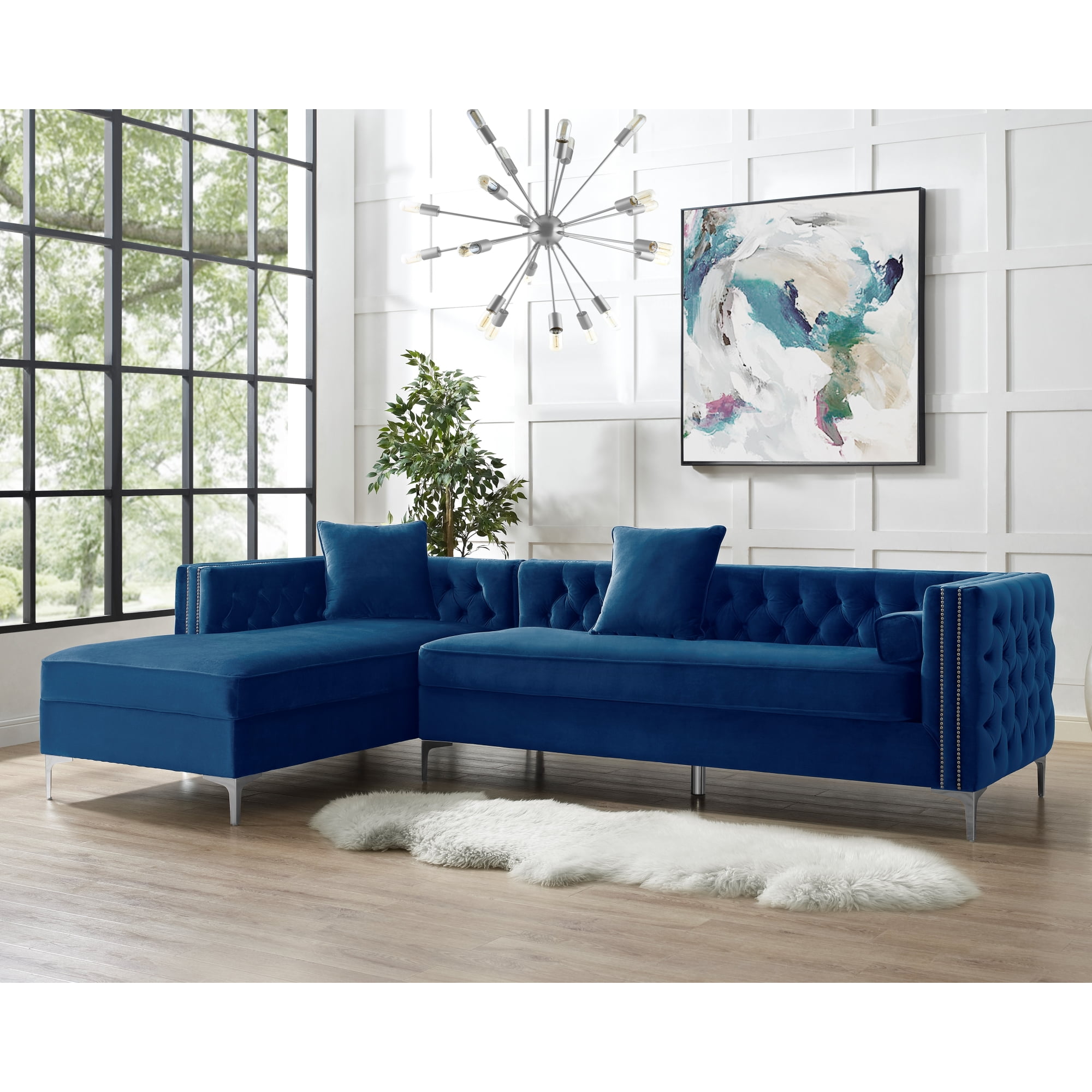 Inspired Home Sania Velvet Chaise Sectional Sofa 115 Left Facing