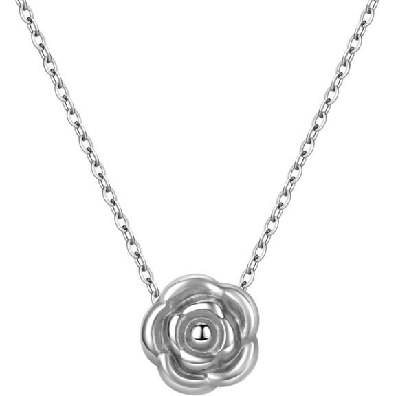 Stainless Steel Rose Flower Style Charm Pendant Wedding Party Collar Necklace