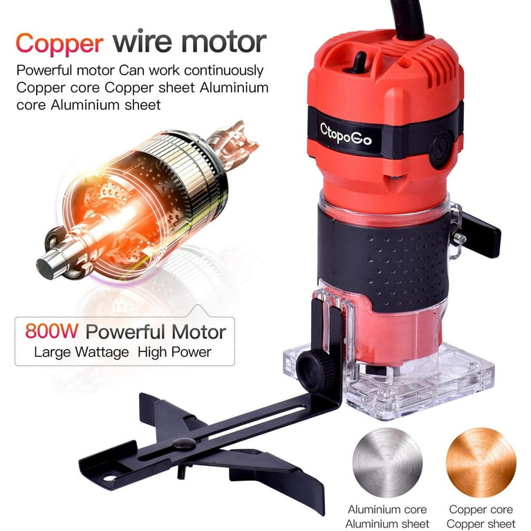 Compact Router Tool 800W Wood Palm Router Tool for Woodworking Hand Wood Trimmer Wood Router with 12PCS 1 4