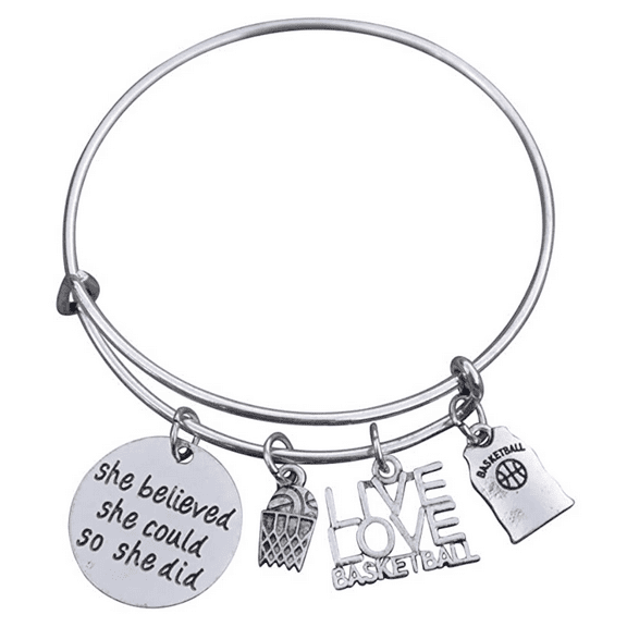 Girls Baseball Bracelet, She Believed She Could So She Did Charm Jewelry for Basketball Players