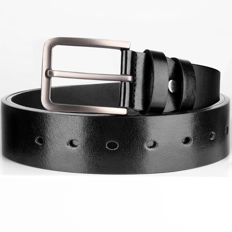 Maikun Men's Leather Belt, Black, Silver Buckle photo 7