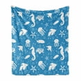 thumbnail image 1 of Animal Soft Flannel Fleece Throw Blanket, Mix of Seahorses Pipefishes and Others Swimming Diving Deep Zone Summertime, Cozy Plush for Indoor and Outdoor Use, 50" x 70", Turquoise White, by Ambesonne, 1 of 6