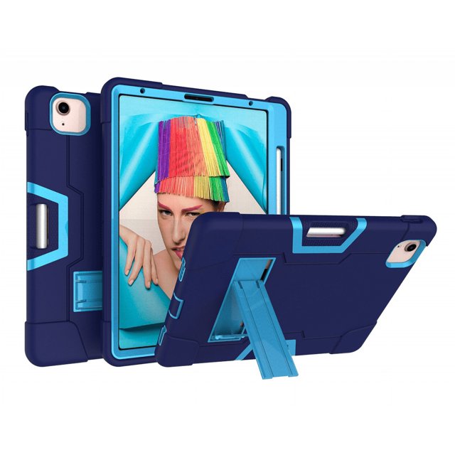 Pour iPad Air 4 10.9 Pouces 2020 Housse, Étui Robuste Résistant aux Chocs avec Support de Stylo Intégré pour Apple iPad Air 4 10.9 Pouces (Marine+bleu)