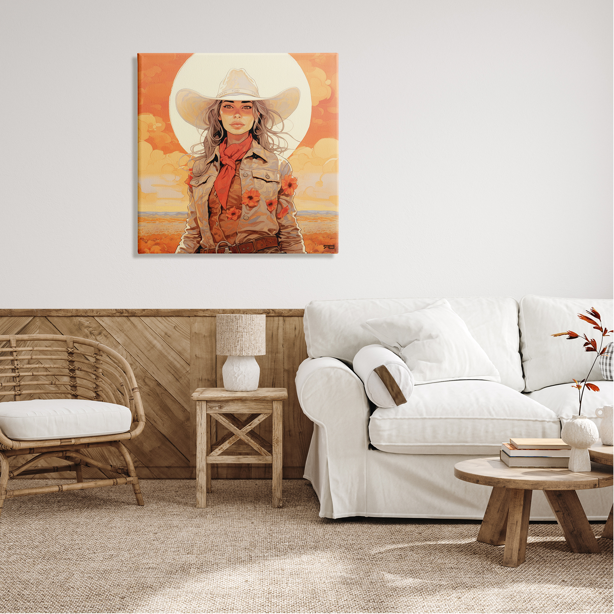 Stupell Industries Cowgirl Desert Moon & Clouds Landscape Painting Gallery Wrapped Canvas Art Print Wall Art, 30 x 30