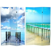 Oriental Furniture 6 Ft Tall Double Sided Ocean Room Divider, 3 panel, printed on Canvas