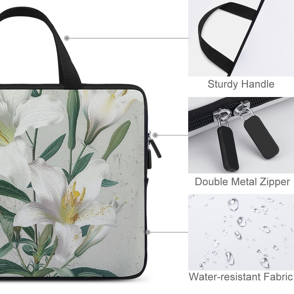 JRXY White Flowers Bug Laptop Bag Protective Handle Case Diving Fabric Soft Carrying Travel Case (Idea) 15inch