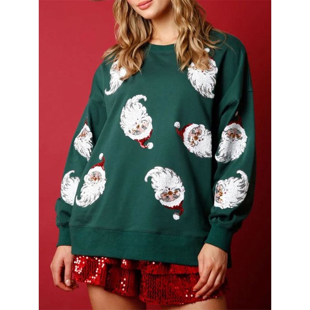 Sudadera con lentejuelas de hombre de jengibre de Navidad para mujer, sudadera con cuello redondo con pompones y color rosa para mujer, Año Nuevo 2024